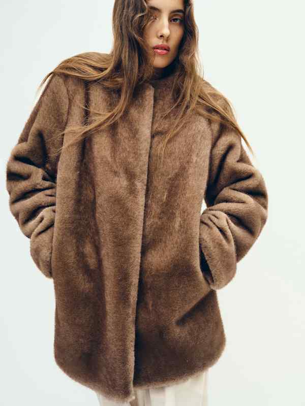 Devin Faux Fur Coat - Taupe