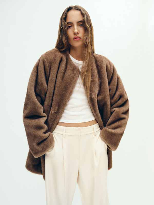 Devin Faux Fur Coat - Taupe