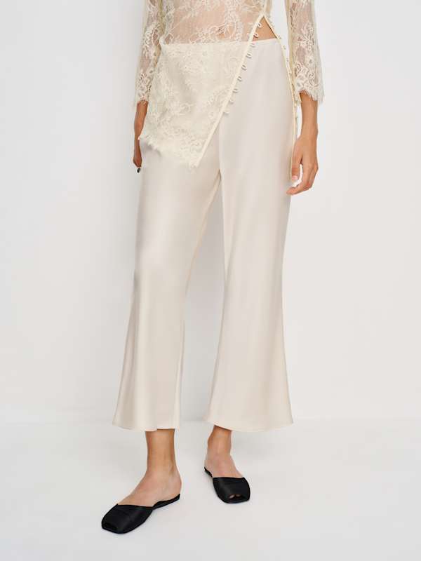 Gale Satin Mid Rise Capri Pant - Almond