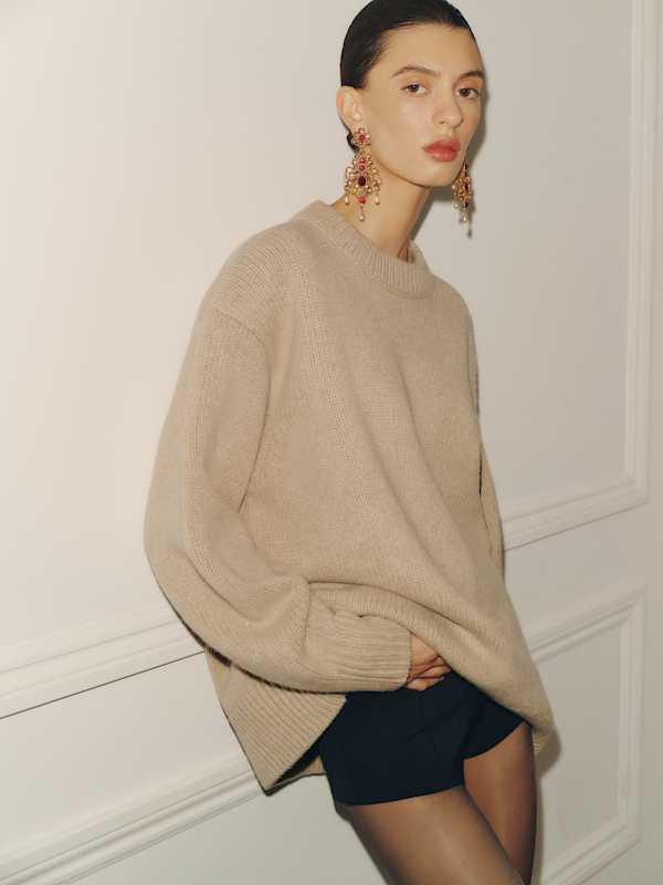 Jo Regenerative Wool Oversized Crew - Linen