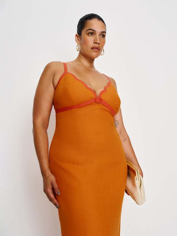 Sara Linen Dress Es - Nectarine