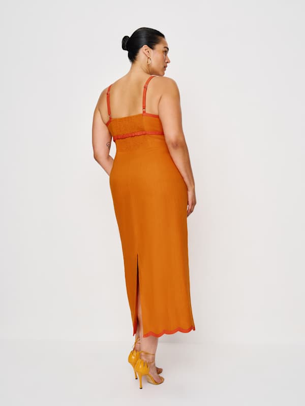 Sara Linen Dress Es - Nectarine