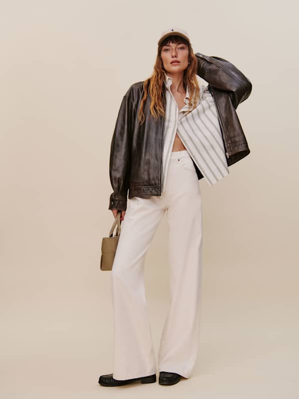 Cary High Rise Slouchy Wide Leg Long Jeans - Fior Di Latte