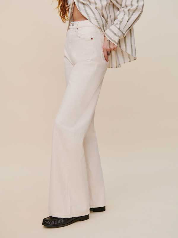 Cary High Rise Slouchy Wide Leg Long Jeans - Fior Di Latte