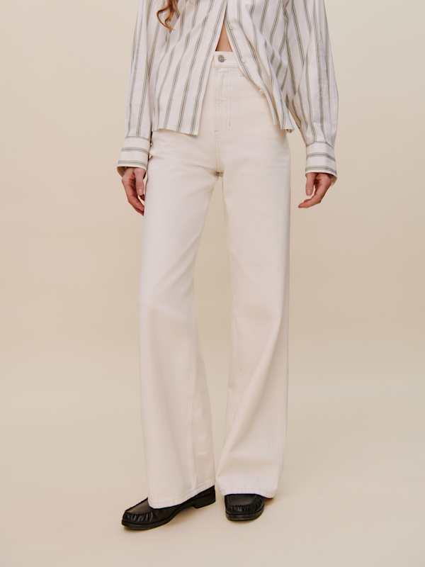 Cary High Rise Slouchy Wide Leg Short Jeans - Fior Di Latte