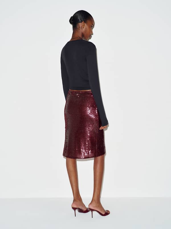 Brodie Sheer Knit Skirt - Wine Sequin