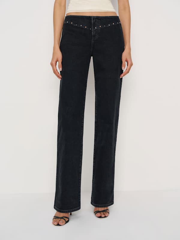 Rayla Super Stretch Low Rise Straight Jeans - Volta Studded