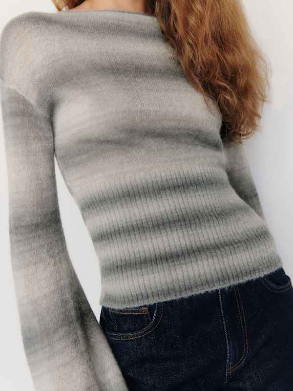 Soren Sheer Alpaca Sweater Top - Granite Space Dye