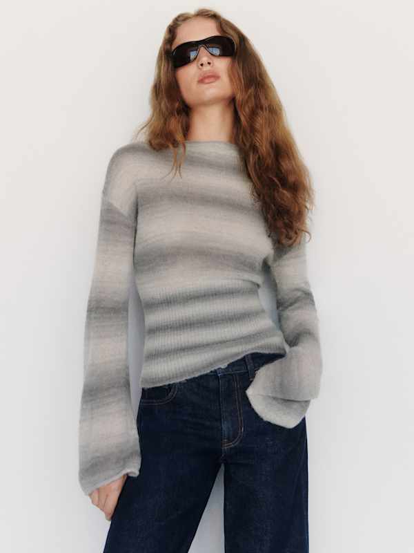 Soren Sheer Alpaca Sweater Top - Granite Space Dye
