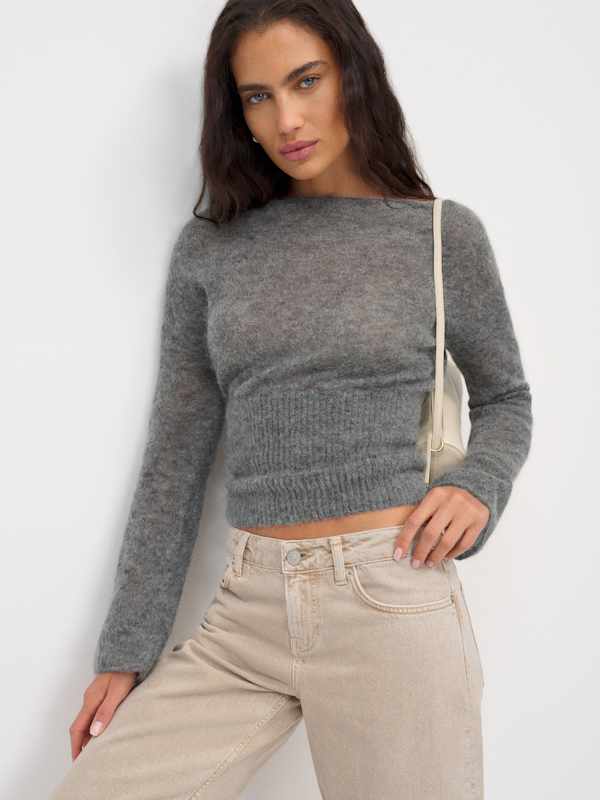 Soren Sheer Alpaca Sweater Top - Thunder