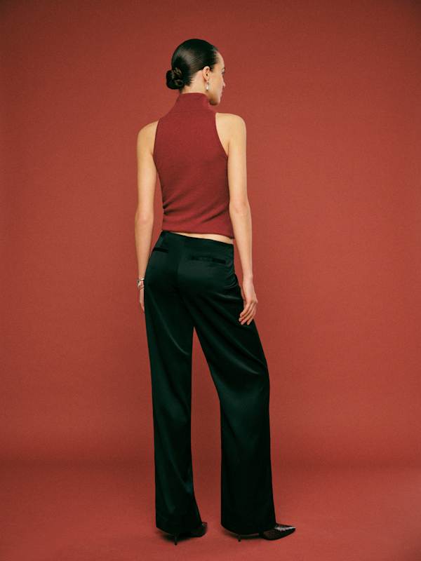 Vida Satin Low Rise Pant - Black