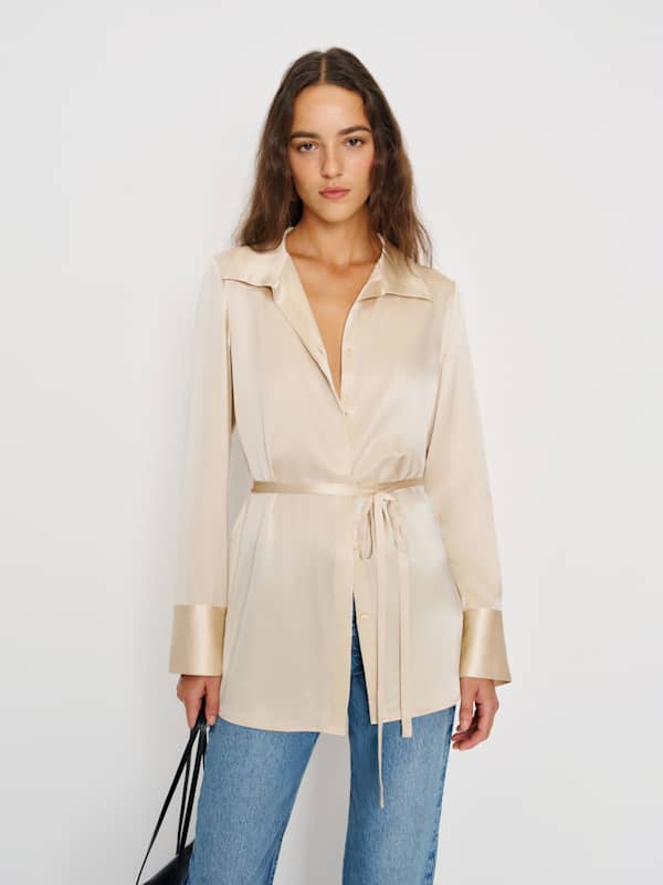 Camilla Silk Top - Almond