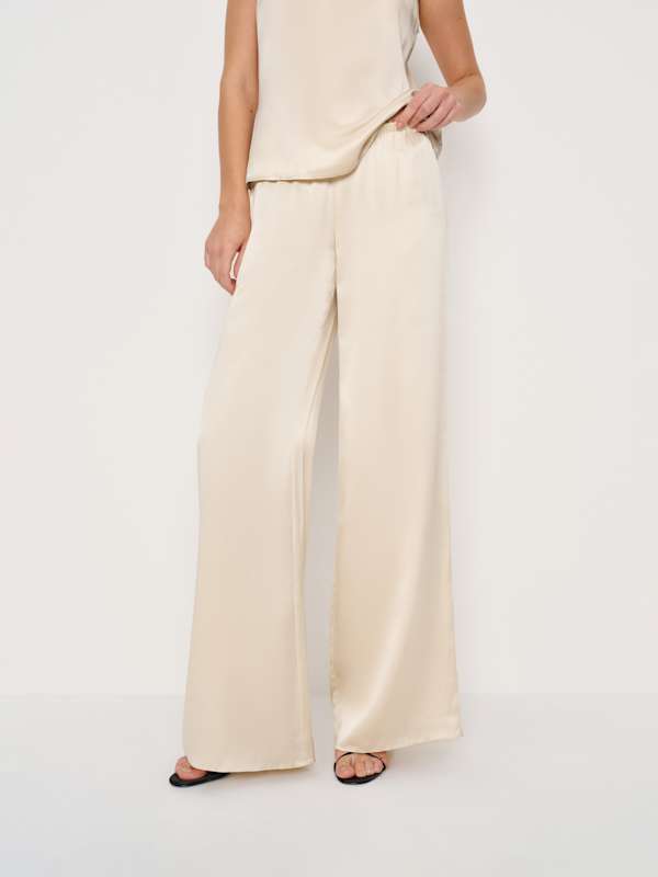 Celine Low Rise Silk Wide Leg Pant - Almond