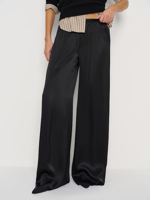 Celine Low Rise Silk Wide Leg Pant - Black