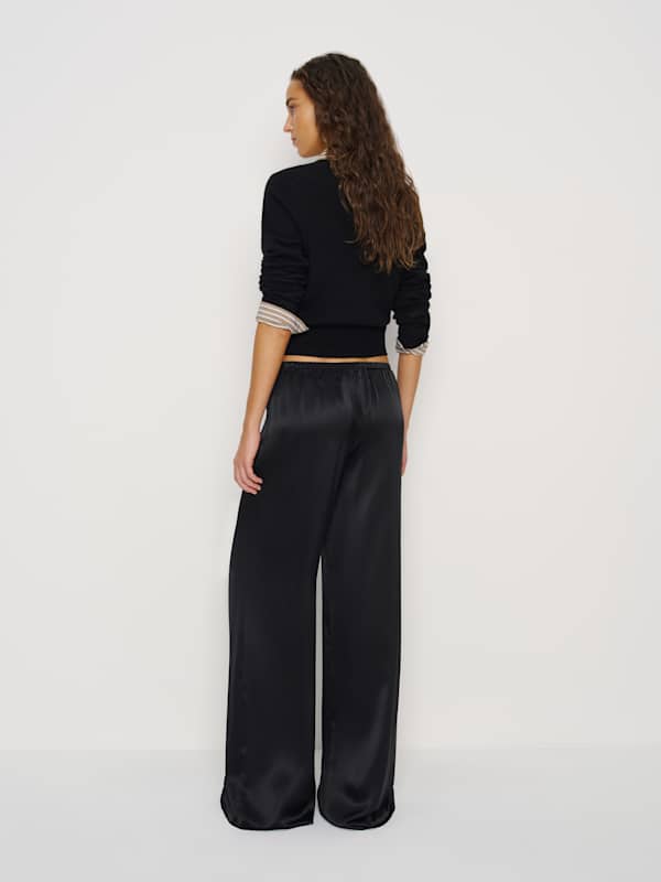 Celine Low Rise Silk Wide Leg Pant - Black