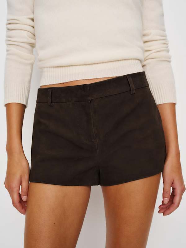 Veda Taylor Low Rise Leather Micro Short - Mole Suede