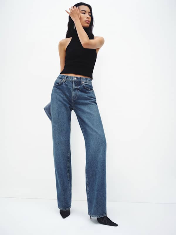 Val 90s Mid Rise Straight Long Jeans - Pelican