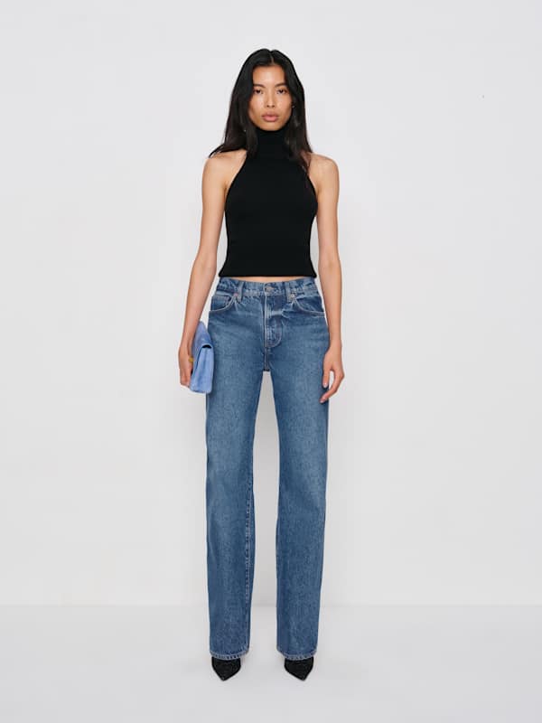 Val 90s Mid Rise Straight Long Jeans - Pelican