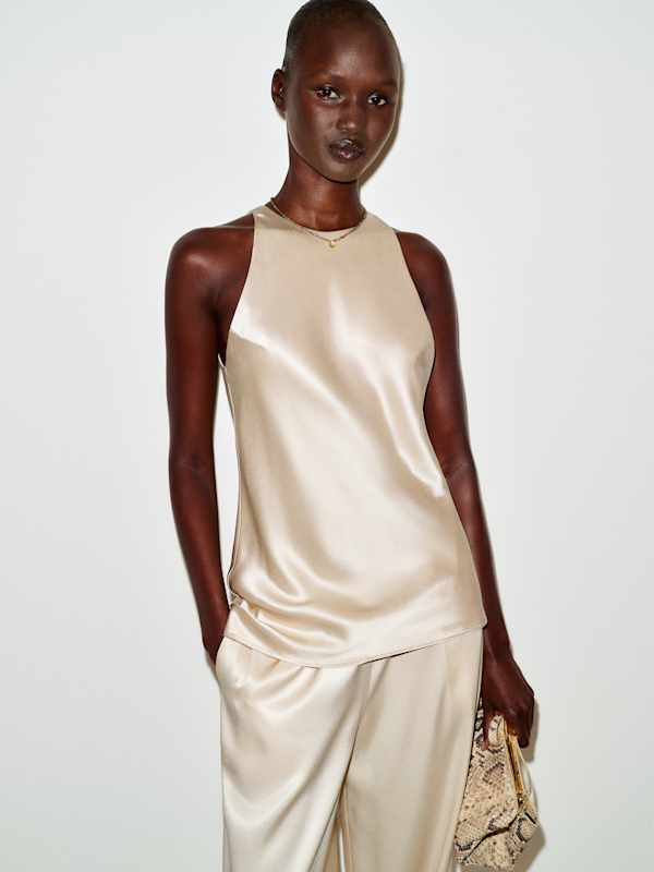 Saskia Silk Top - Almond