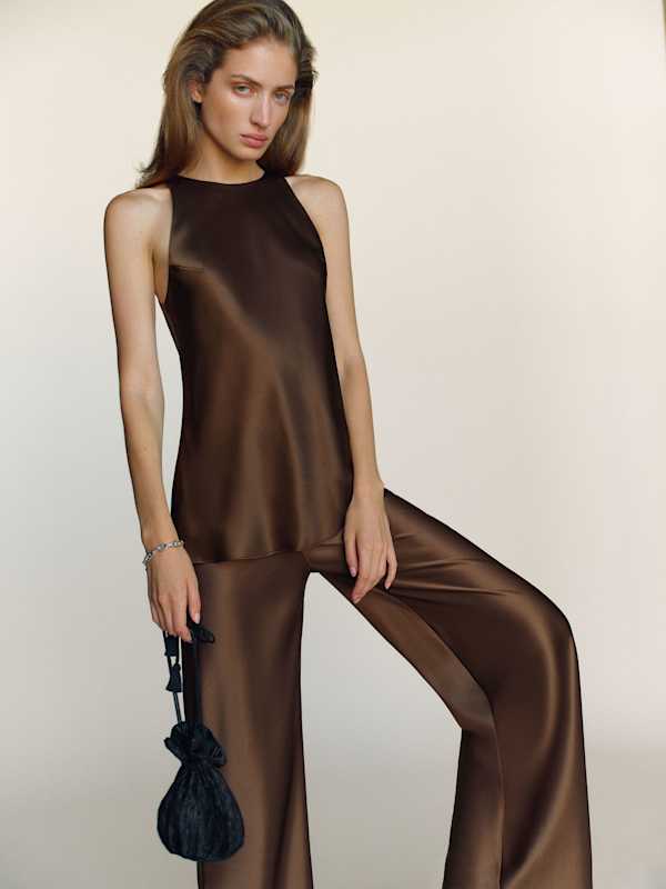 Saskia Silk Top - Pinecone