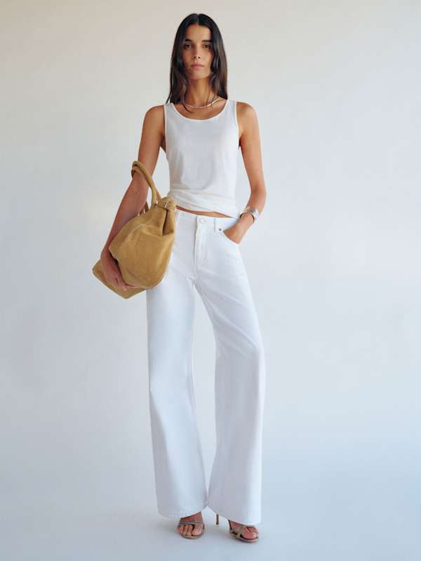 Cary Low Rise Slouchy Wide Leg Long Jeans - Optic White