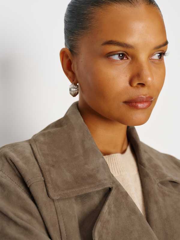 Veda Jaden Cropped Trench Es - Mushroom Suede