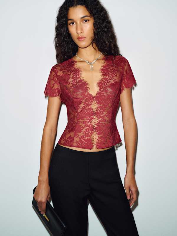 Eugenie Top - Red Lace