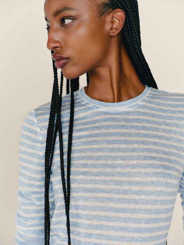 Olympia Knit Top - Blue White Stripe