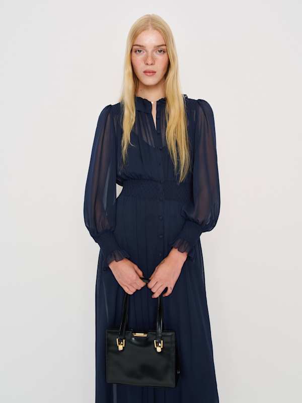 Brown Sugar Ruffle Dress - Navy