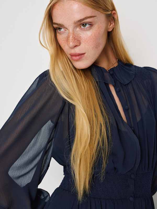 Brown Sugar Ruffle Dress - Navy