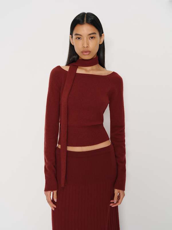 Irene Cashmere Sweater And Scarf Set - Chianti