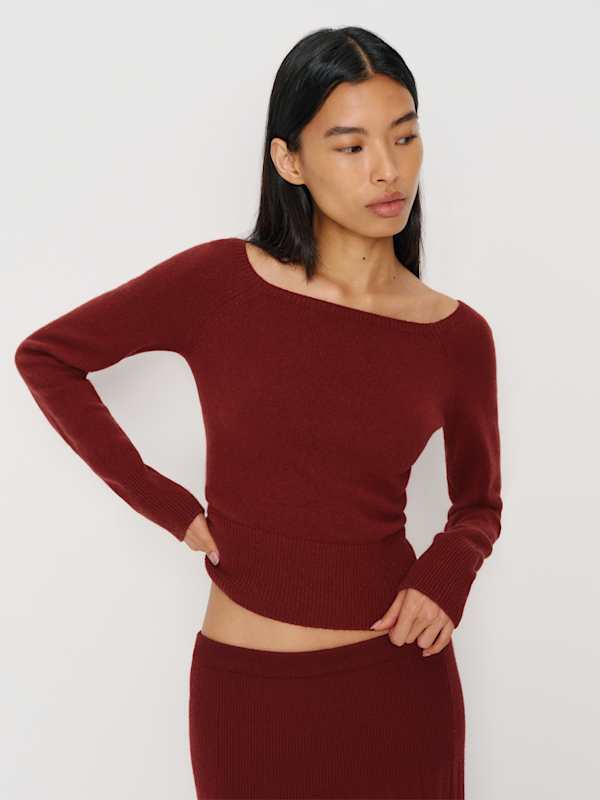Irene Cashmere Sweater And Scarf Set - Chianti
