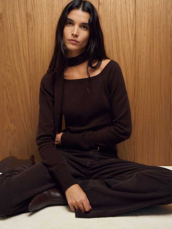 Irene Cashmere Sweater And Scarf Set - Mole