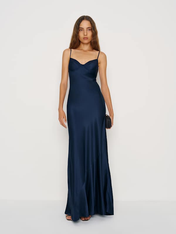 Neva Silk Dress - Navy