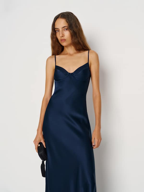 Neva Silk Dress - Navy