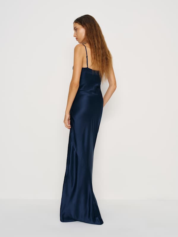 Neva Silk Dress - Navy