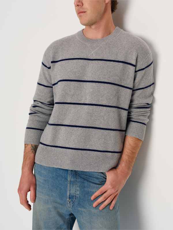 Mateo Unisex Cashmere Crew - Granite Navy Stripe