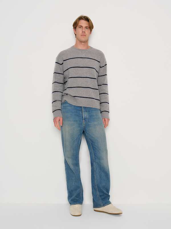 Mateo Unisex Cashmere Crew - Granite Navy Stripe