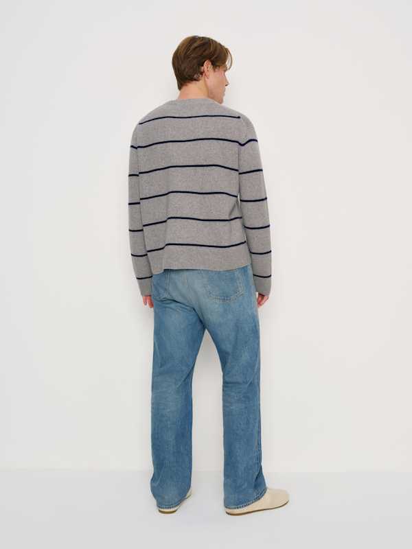 Mateo Unisex Cashmere Crew - Granite Navy Stripe