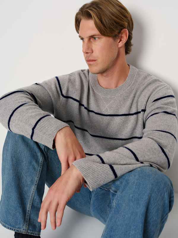 Mateo Unisex Cashmere Crew - Granite Navy Stripe