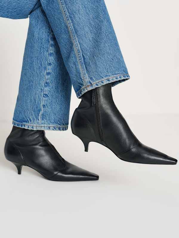 Robbie Ankle Boot - Black Stretch Leather