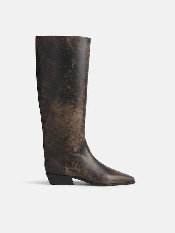 Dominique Knee Boot - Brown Bleached Leather