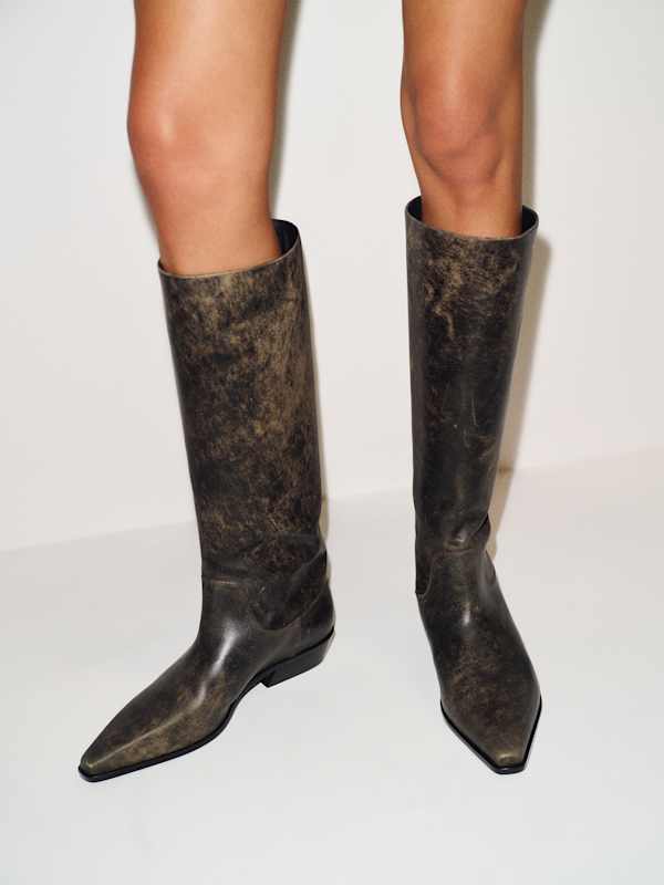 Dominique Knee Boot - Brown Bleached Leather