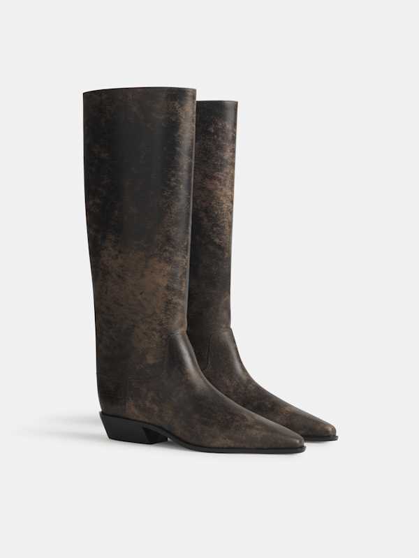 Dominique Knee Boot - Brown Bleached Leather
