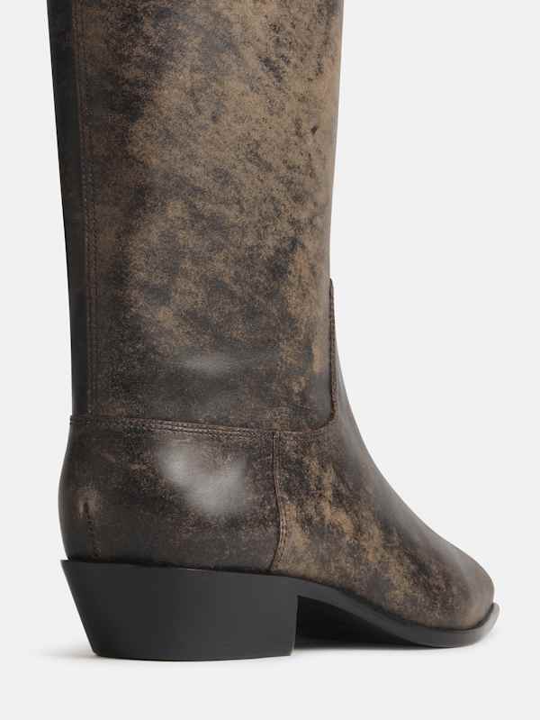 Dominique Knee Boot - Brown Bleached Leather