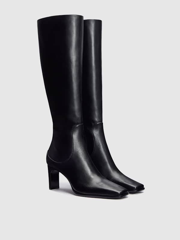 Claudette Knee Boot - Black Leather