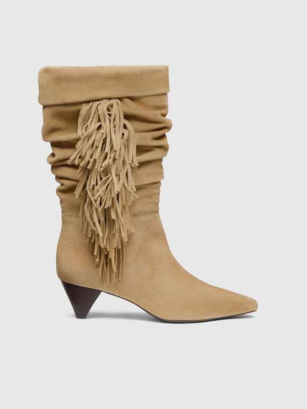 Davina Slouch Boot - Hazel Suede Fringe