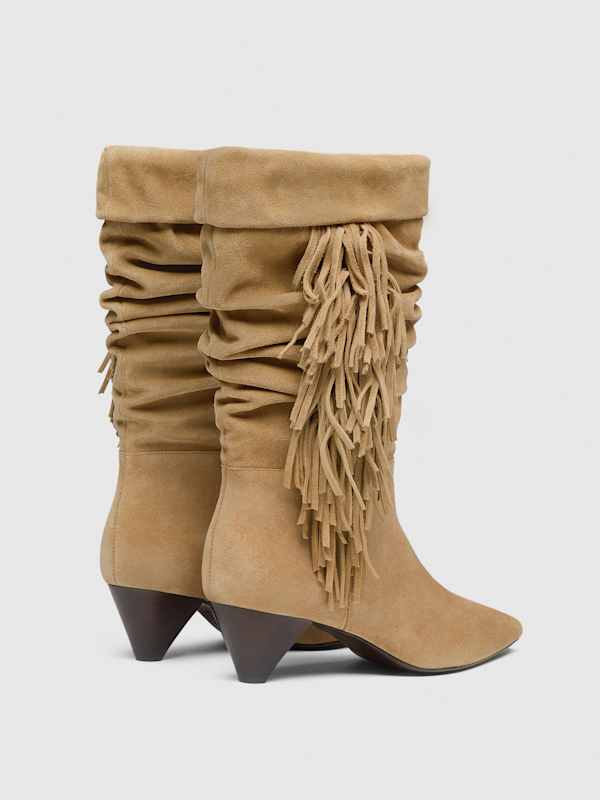 Davina Slouch Boot - Hazel Suede Fringe
