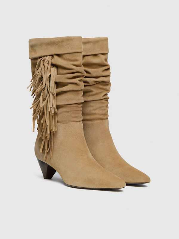 Davina Slouch Boot - Hazel Suede Fringe