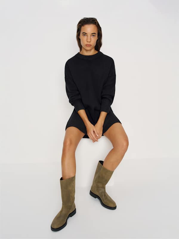 Dorinda Mid Shaft Boot - Distressed Olive Leather